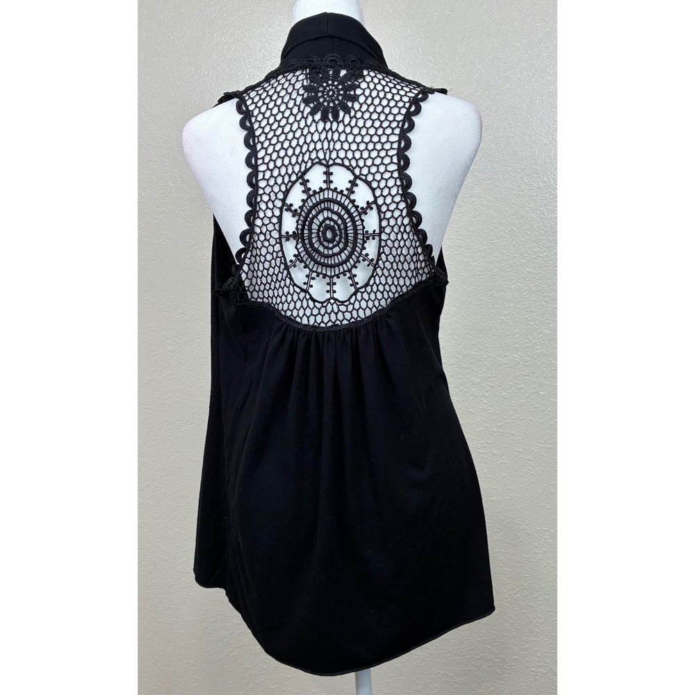 Cover Charge Womens Black Crochet Lace Back Open Front Vest Cotton Size M USA